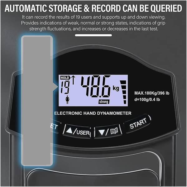 Grepstyrketester, 396lbs/180kg Digital Hånddynamometer Grepstyrkemåler USB LCD-skjerm Håndgrepsdynamometer