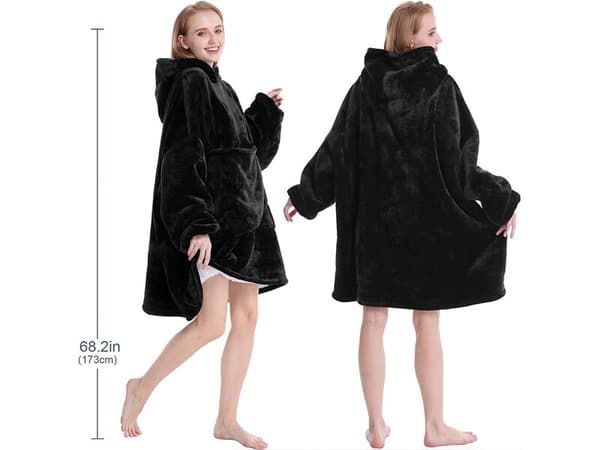 Fleecefilt med ärmar 2-i-1, svart 110CM