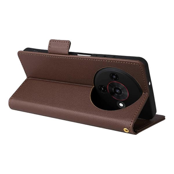 Fodral för ZTE Blade A76 5G med handledsrem, litchi-textur PU-läder plånboksfodral Brown