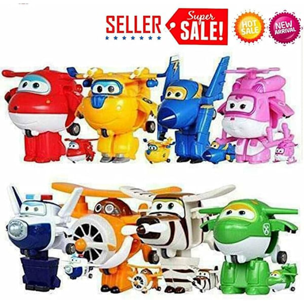 8-pack Super Wings Transformerflygplan Mini-figurer Leksaker för Barn