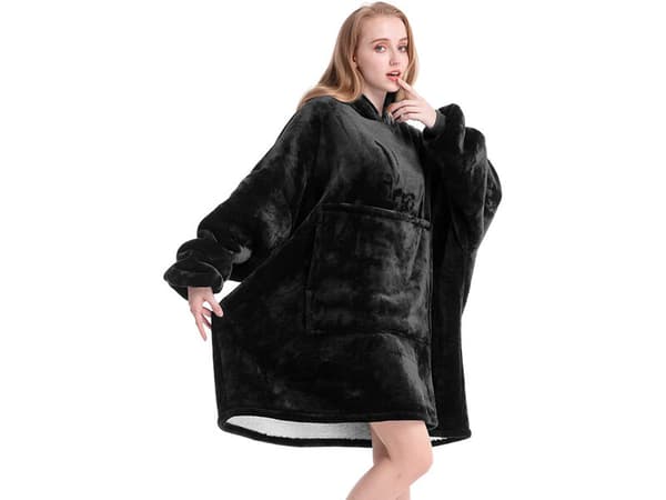 Pledd genser 2i1, svart 110CM