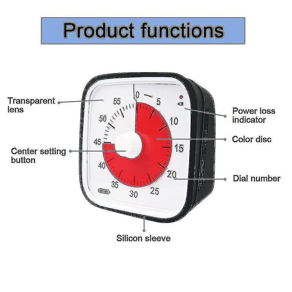 Visuel nedtællingstimer, overdimensioneret visuel timer til klasseværelset for børn og voksne, holdbart mekanisk køkkenur