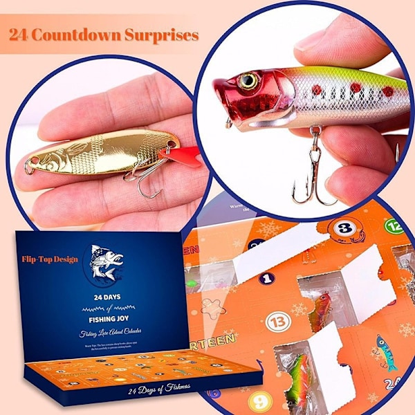 Fiske Adventskalender 2025 - Fiske Drag Set, Fiskeutrustning för Vuxna Män Pojkar, Fisketillbehör (24 st)