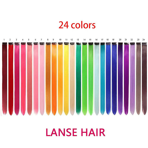 Regnbue Hår Extensions Med Klips 24 Stk/pakke 24 Farger 55 cm Syntetisk Rett Langt Hår Regnbue Utvalgt For Kvinner Jenter Barn Gaver