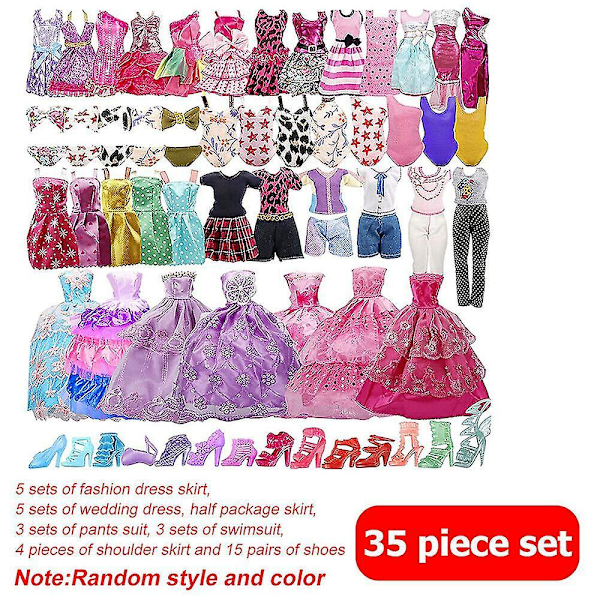35 st Barbie Docka Kläder Tillbehör Set Barbie Docka Utklädningsklänning Mini Fairy Collection Kläder Rekvisita Slumpmässig Stil För Flickor Jul Bir