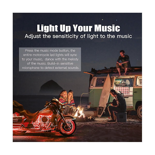 Motorcykel LED Underglow Kit, RGB Strips Lys Vandtæt Til, 12 stk