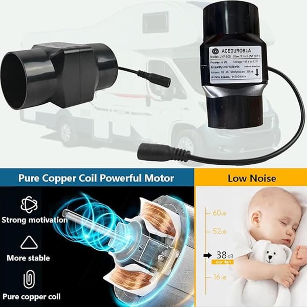 Kanalventilator 50 mm Diameter Badeværelse Køkken Rørventilator EU Adapter, Justerbar Hastighed Black