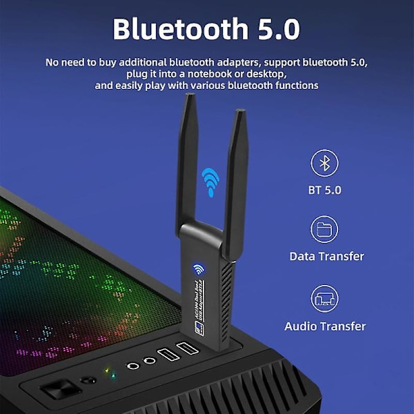 1300M Dual-Band USB 3.0 WiFi -sovitin Bluetooth 5.0 Dongle Vastaanotin Lähetin 2.4GHz/5GHz 802.11b/n/g/ac Langaton Verkkokortti PC/Kannettavalle