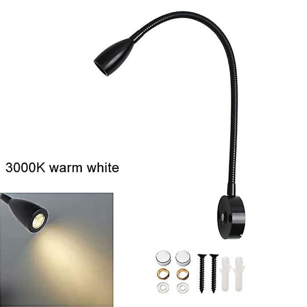 Svart Silver DC12V 24V 3W Husbil Båt LED Läslampa med USB Laddningsport, Svanhals Touch Dimbar Yacht Lastbil Karta Diagramlampa Black