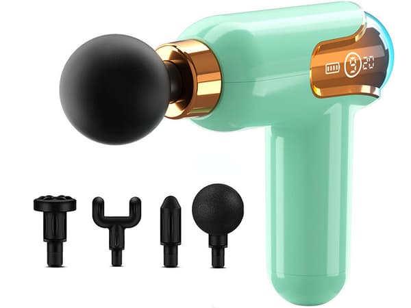 Mini massagepistol, bærbar + 4 dyser, grøn