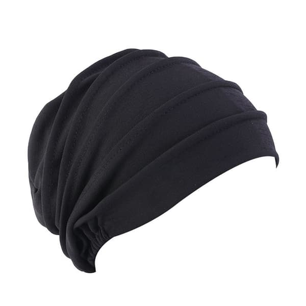 Dame Bomull Elastisk Beanie Myk Turban Bonnet Hode Wrap Hedging Louver Kemo Hatt Black