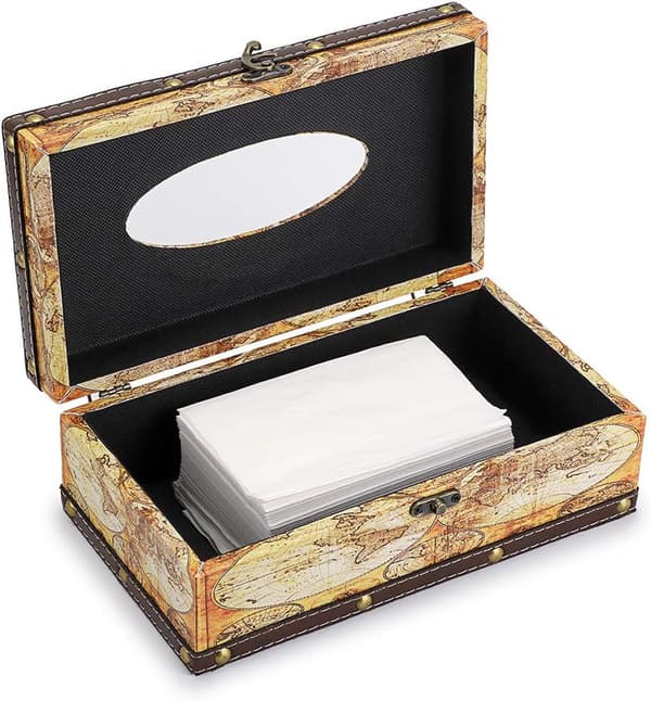 Retro Tissue Box, Tissue Organizer, Rektangulær, Tre + PU Tissue Cover (Gult Kort)