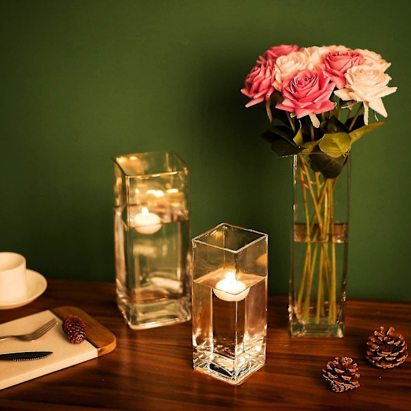 Høj Kvadratisk Vase Hjemme Dekorativ Blomst Glas Vase Bryllup Fest Bord Midtpunkter (4\"4\"10\")