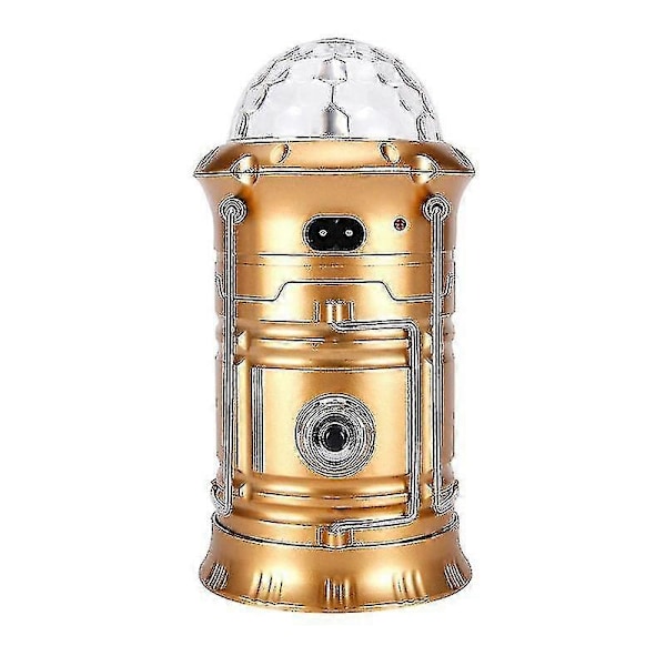 Solcellsdriven LED-lykta Laddningsbar Utomhus Camping Ficklampa Fackla Scen Discolampa Gold