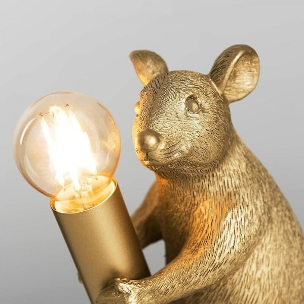 Moderne metallisk guldfarvet rotte design bordlampe dyre muse lampe stue spisestue soveværelse bordlampe