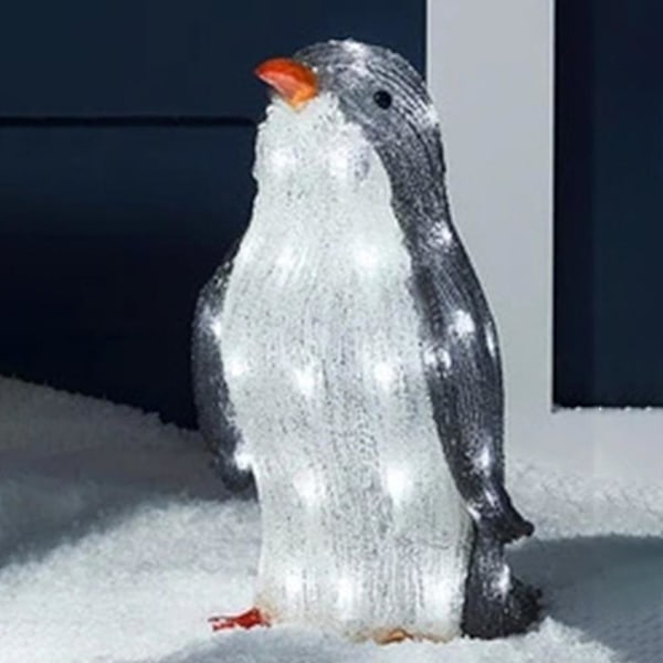 3 stk. Julepingvin Akryl Lysende Utendørs Figur Hage Jordlampe Dekor