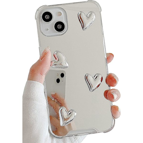 Iphone 13 Spejl Cover Fleksibelt Sødt Hjerte Blød Silikone Klar Makeup Spejl Kvinder Piger Stødsikkert Beskyttelses Cover Etui Til Iphone 13
