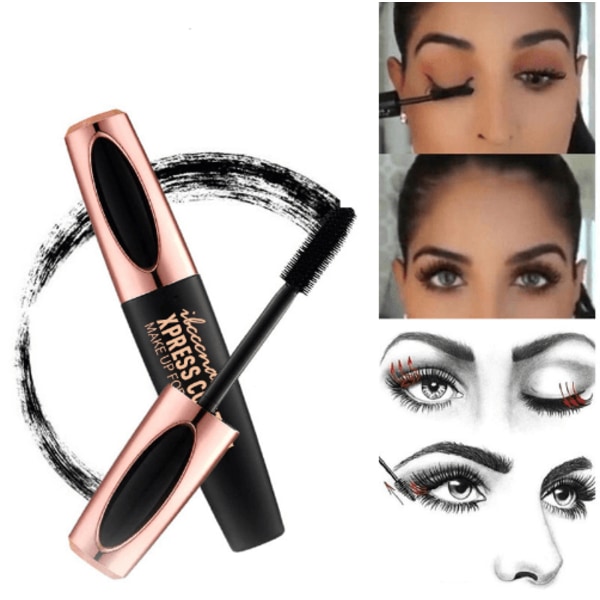 Mascara lavet af 4D silkefibre til vandtæt, luksuriøs, længere, tykkere, fyldigere vipper og naturlige vippeforlængelser, 2 styk