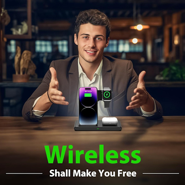 Trådlös Laddstation Multi-Enhet: 3 i 1 Snabb Multi Laddare Ställ för Apple Produkter iPhone 14 13 12 11 Pro Max XS XR X 8 Plus Svart