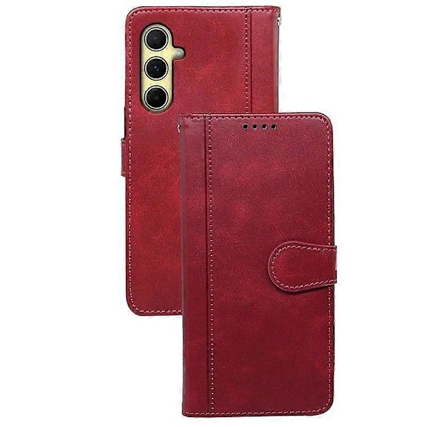Samsung Galaxy A56 5G -kotelo, vasikannahkajäljitelmä, nahkainen jalustallinen kirjatyylinen puhelinkotelo Red