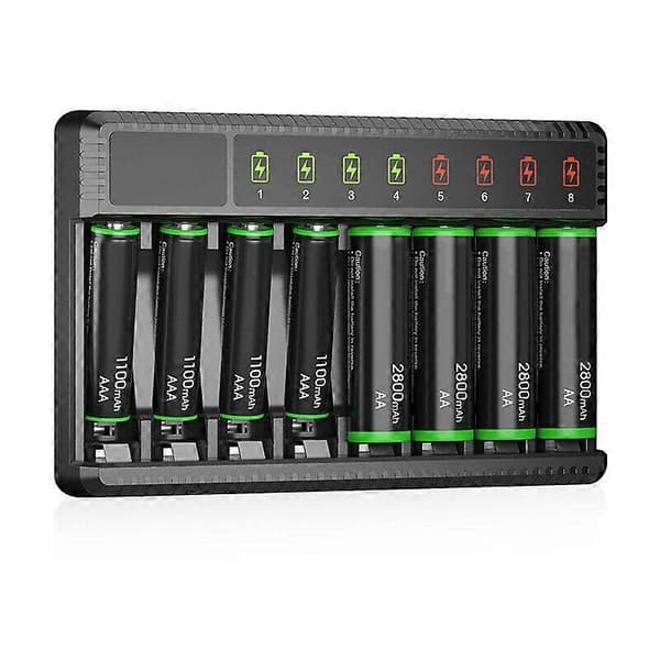 Universal 8-spors hurtiglader for AA AAA Ni-MH oppladbare batterier