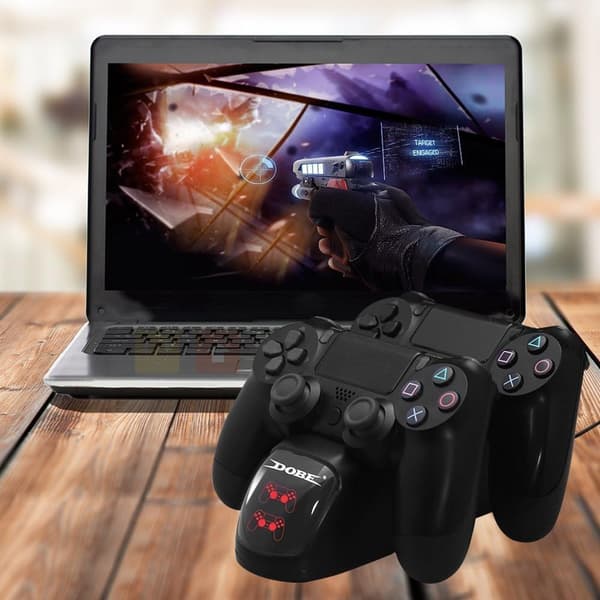PS4 controller dobbelt opladningsstation, USB-opladerdock demonstrationsstand