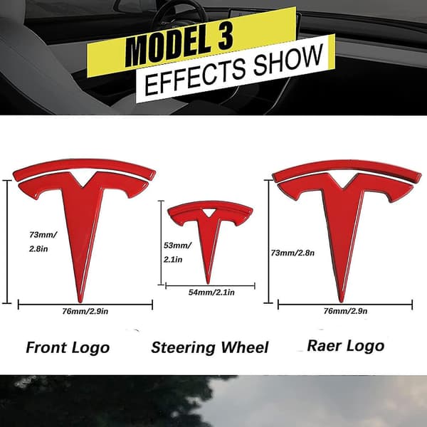 3 kpl Tesla Model 3 auton ohjauspyörän logotarroja (punainen)