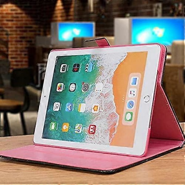 iPad 10.2 2021/2020/2019 9:e/8:e/7:e Generation Skal, Kron Design Bling Diamant Sött Elegant PU Läder Smart Auto Sleep/Wake Stötsäkert Fodral med Ställ Rose Red