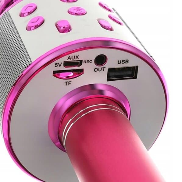 Karaokemikrofon med høyttaler, rosa