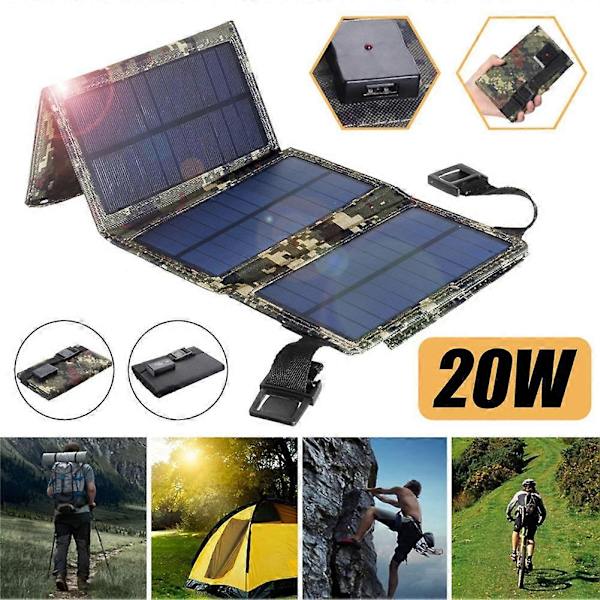 Foldbart solpanel med USB-udgang, solcelleoplader til camping, mobiltelefoner og tablets