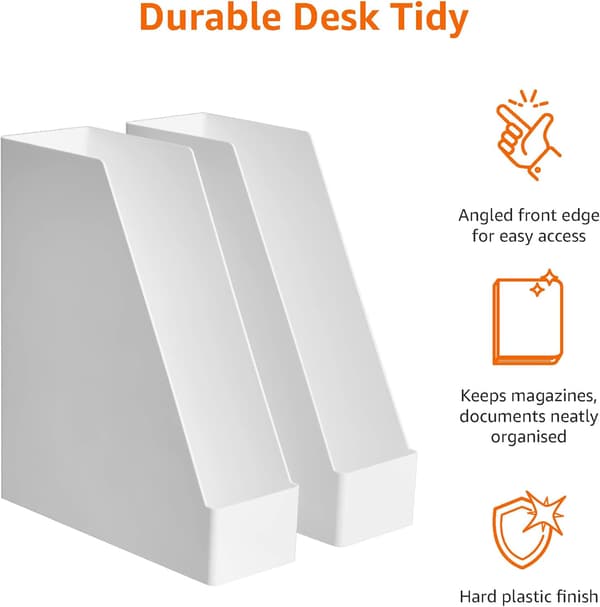Rectangular Plastic Magazine Holder - Organizer, White, 2-Pack White