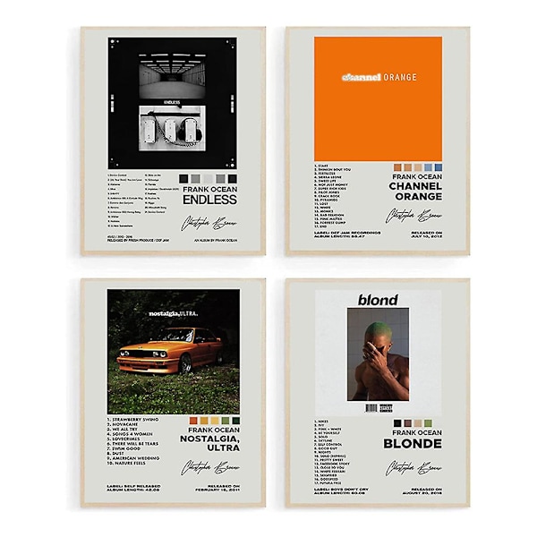 4-pak Frank Ocean Album Poster Nostalgia, Ultra Channel Orange Endless Blonde Trykk Album Cover Veggkunst Dekor Gaver For Frank Fans Musikkelskere