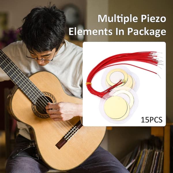 15 stk 35mm Piezo-skiver, Akustisk Pickup Piezo-skive Element Sensor Piezo Pickup Transduser Forhåndstilkoblet