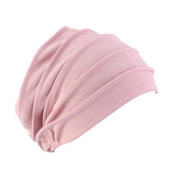 Dame Bomull Elastisk Beanie Myk Turban Bonnet Hode Wrap Hedging Louver Kemo Hatt Pink