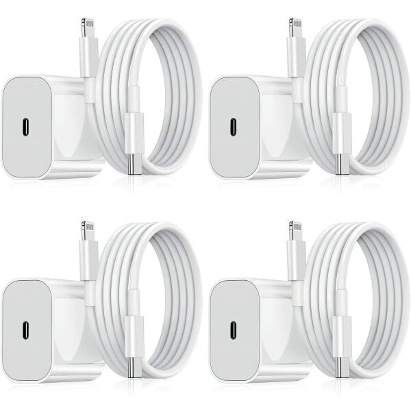 iPhone Snabbladdare - Adapter + Kabel 20W USB-C Vit 4-Pack
