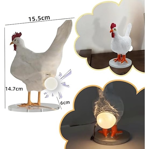 Morsom Kylling Egg Lampe Søt Livaktig Resin Høne Egg LED Lyssensor Plugg Barn Legging Soverom Stue Bord Nattlys