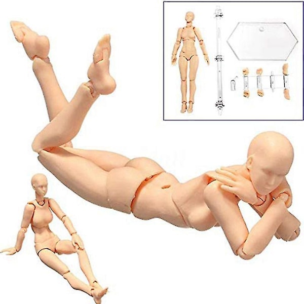 Kroppsmodell, Konstnärs Manikin Blockhead Ledad Mannekäng Ritfigurer Manlig+Kvinnlig Set (Grå)