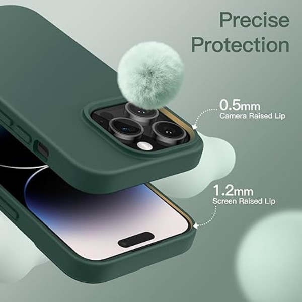iPhone 14 Pro Silikonskal, för 6,1 tum (ungefär 6,1 cm), Silkeslen Mjuk Känsla Fullständigt Skydd, Stötsäkert Skyddsfodral, med Mikrofiberfoder Pine Green
