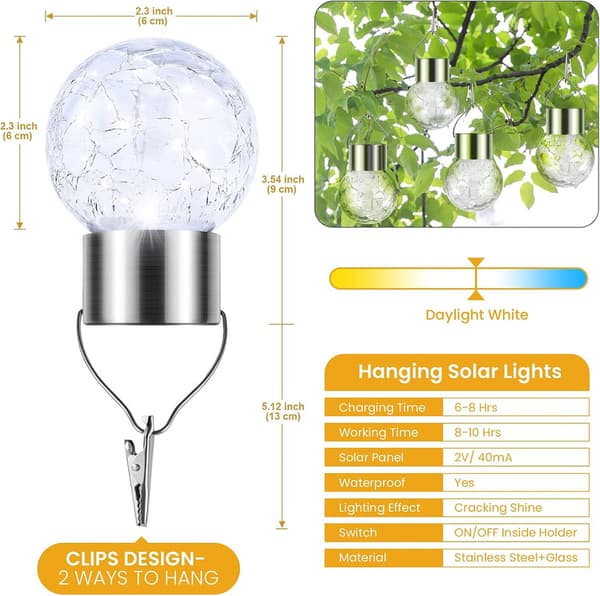 Sæt med 10 udendørs solcellelamper, dekorative solcellelamper i krakeleret glas, solcellelamper i krakeleret glas