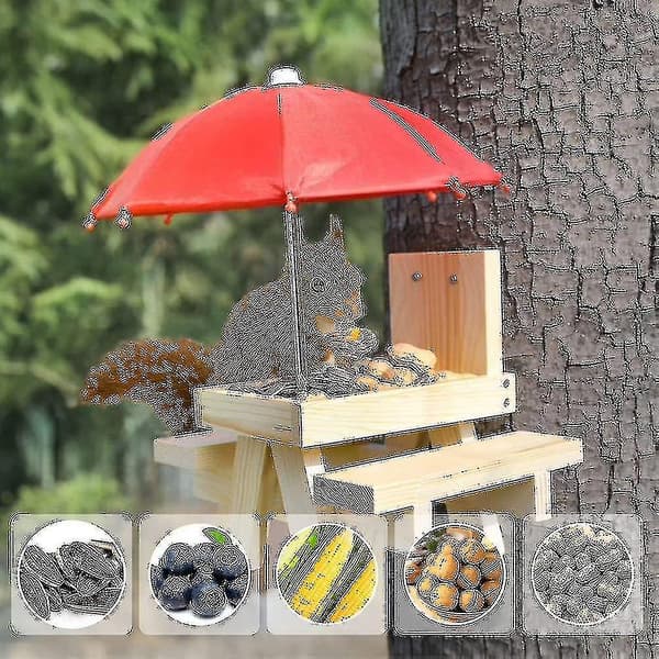Egerntræ Foderautomat Vejrbestandig Egern Picnic Bord Træ Egern Foderbord Med Parasol