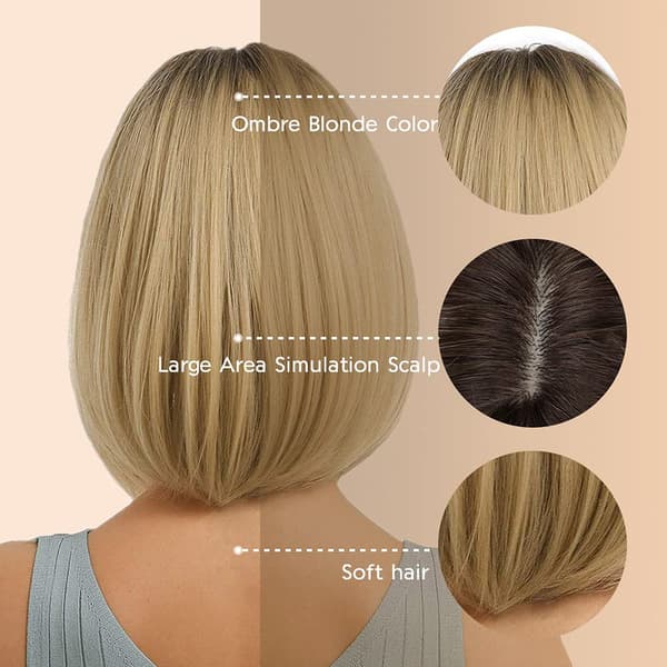 Blond peruk med lugg, 35 cm för fest och vardagsbruk