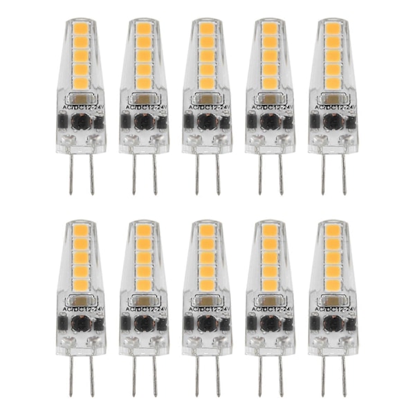 10 stk. G4 LED-pærer 3000K Varmt Hvidt Lys Dæmpbar G4 Bi-pin LED-pære 2W svarende til 2000lm Lysstyrke AC 12V-24V G4 Pærer Udskiftning