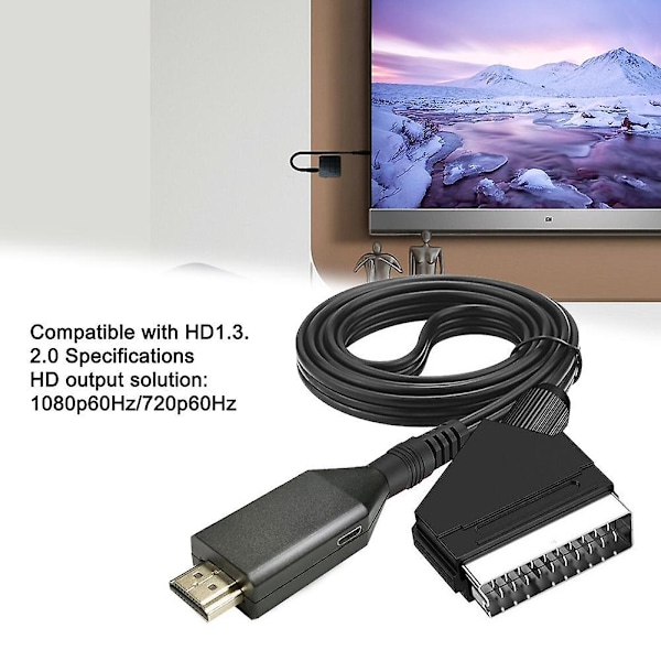 Bærbar HDMI til SCART Konverter Kabel Video Audio Adapter Ledning Til