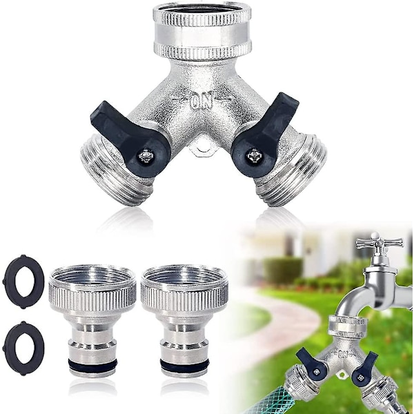 Haveslange Splitter, 2-vejs Slange Splitter Dobbelt Messinghane Med 2 stk 3/4 Tommer Haneslangekobling Til Havevanding