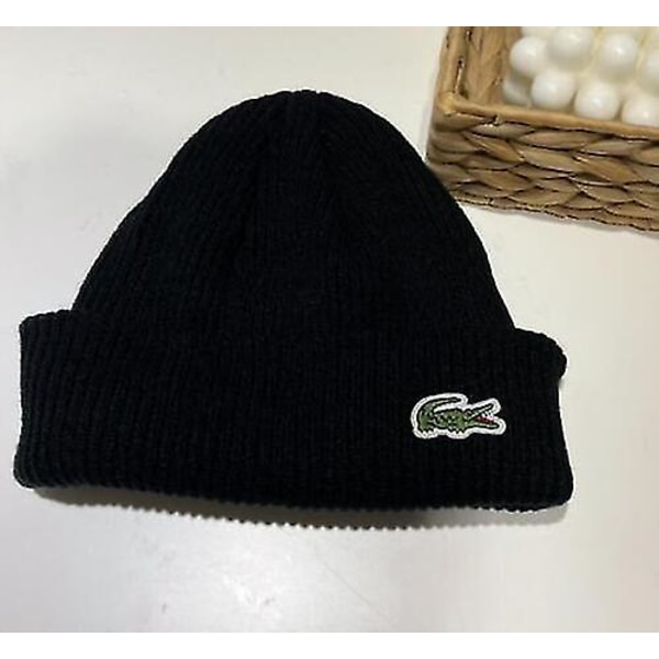 Hatt for menn og kvinner Lacoste2 Strikket Beanie Hatt Vinter Varmt Utendørs Hatt Black