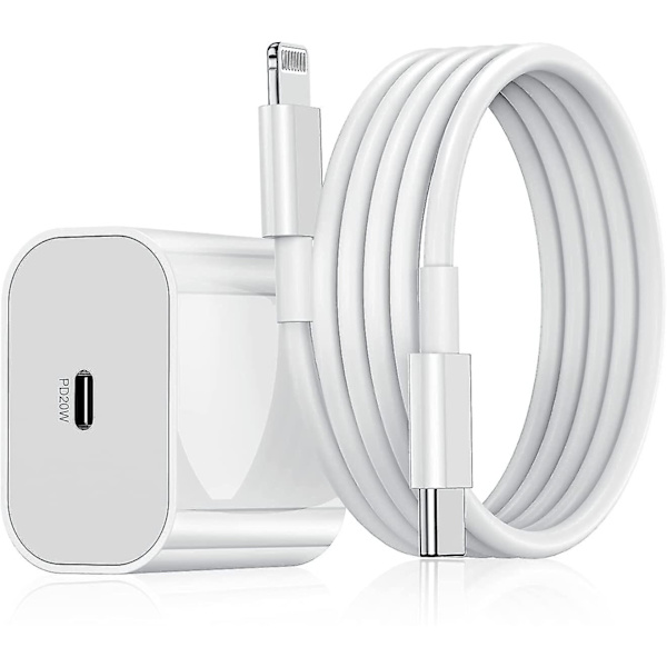 1 stk iPhone hurtiglader USB-C strømadapter 20W + 2m kabel Hvit