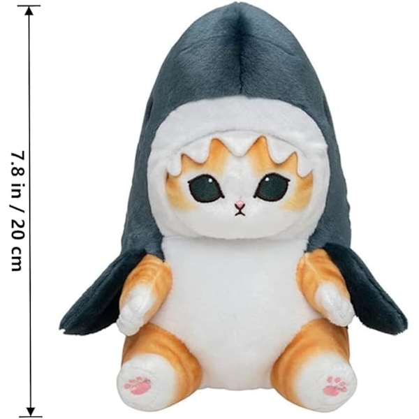 Søt Hai Katteplysjleke, 20 cm Katteansikt Hai Kosedyr Plysjdukke, Kawaii Myk Kosedyr Katte Hai Pute For Gutter Blue