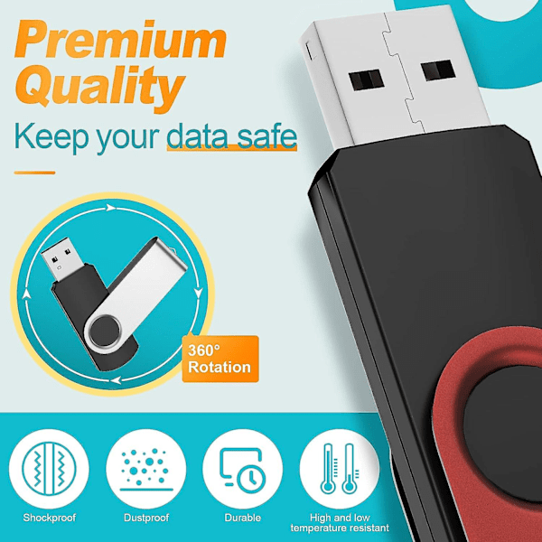 USB-tikku 16 Gt 10 kpl USB 2.0 -muistitikkuja - Kepmem kannettava avaimenperämuistitikku 16 Gt punainen metallinen muistitikku 16 Giga peukalotikut muoti kääntyvä U-levy