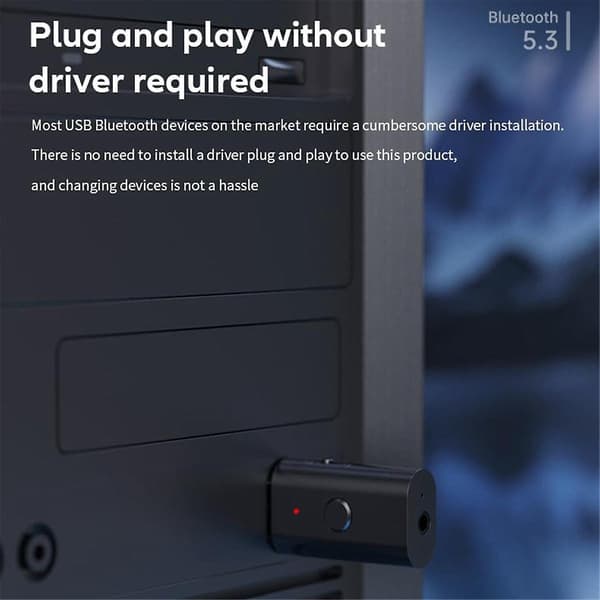 Bluetooth 5.3 Sender Mottaker, 3.5mm Aux Trådløs USB Adapter, Innebygd Mikrofon, Musikkstrømming