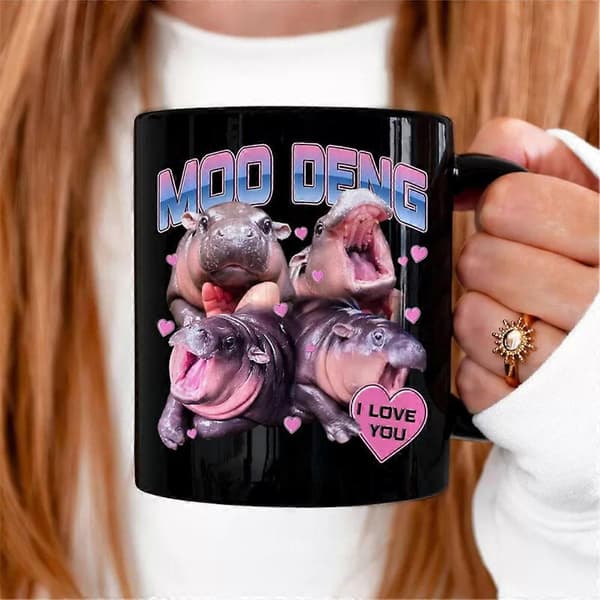 Moo Deng Söta Bebisflodhäst Kaffe Mugg, Jag Älskar Dig Moo Deng Mugg